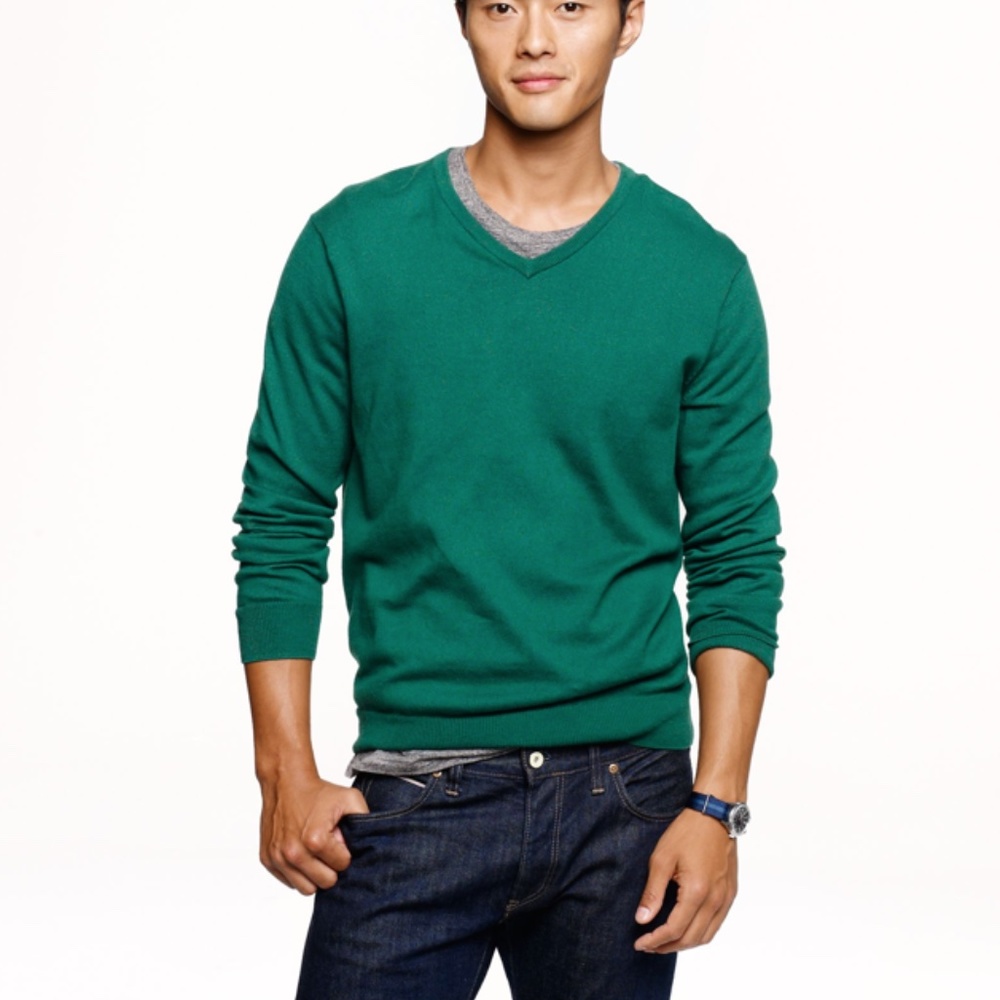 J. Crew Cashmere and Cotton Green V-Neck Sweater